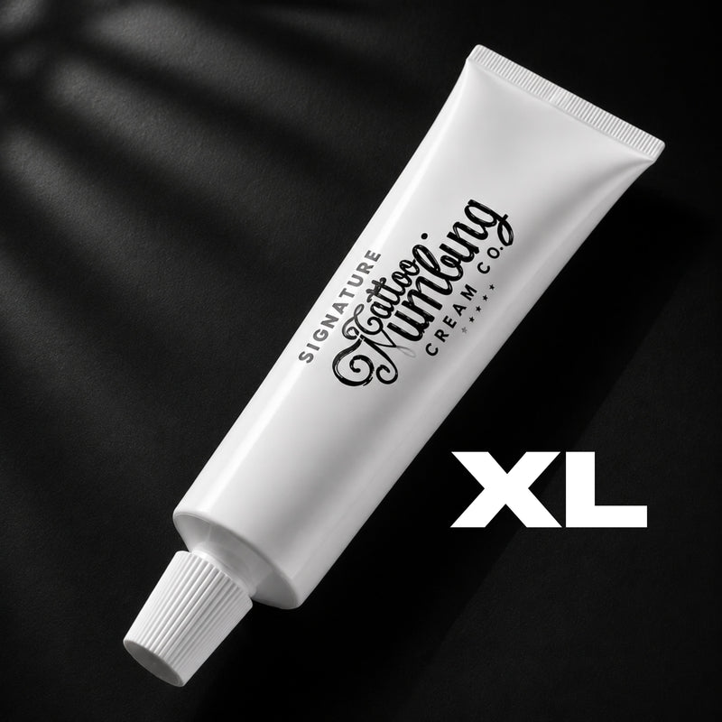 Signature 30g XL tattoo numbing cream in a tattoo studio