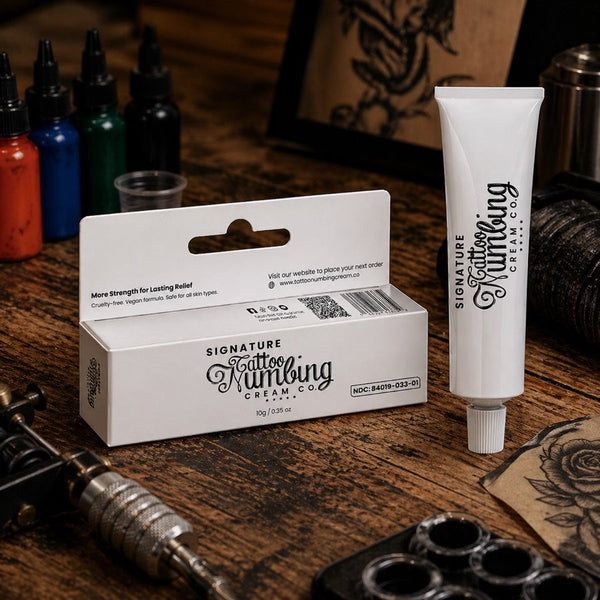 Signature Tattoo Numbing Cream 10g lifestyle - tattoo studio workbench